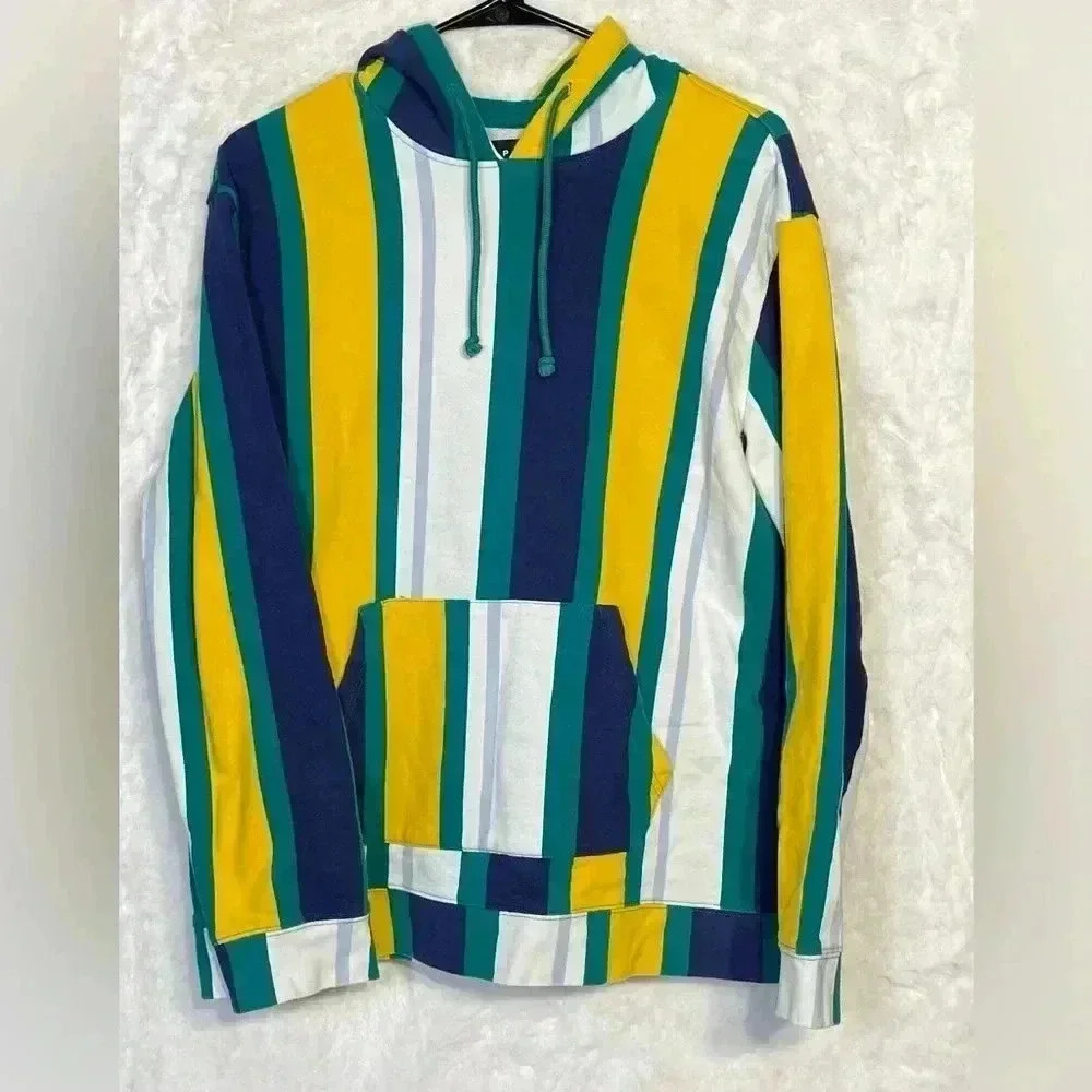 PacSun Men’s Large Striped Front Pocket Bright Colorful Hoodie 100 Cotton